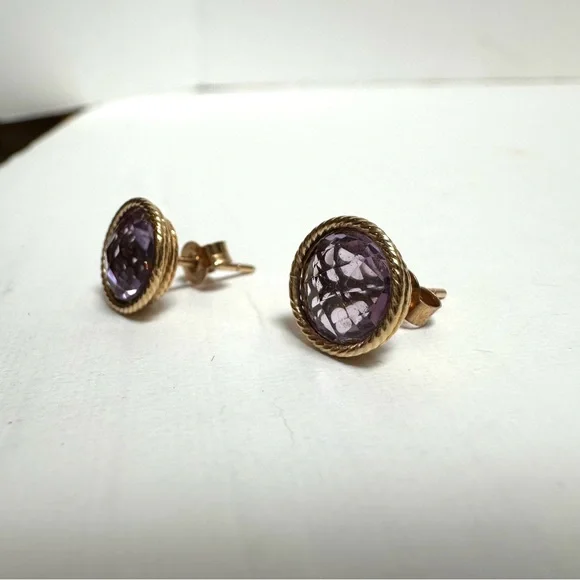 Milor Made In Italy 14k Gold Braided Bezel Set Stud Earrings